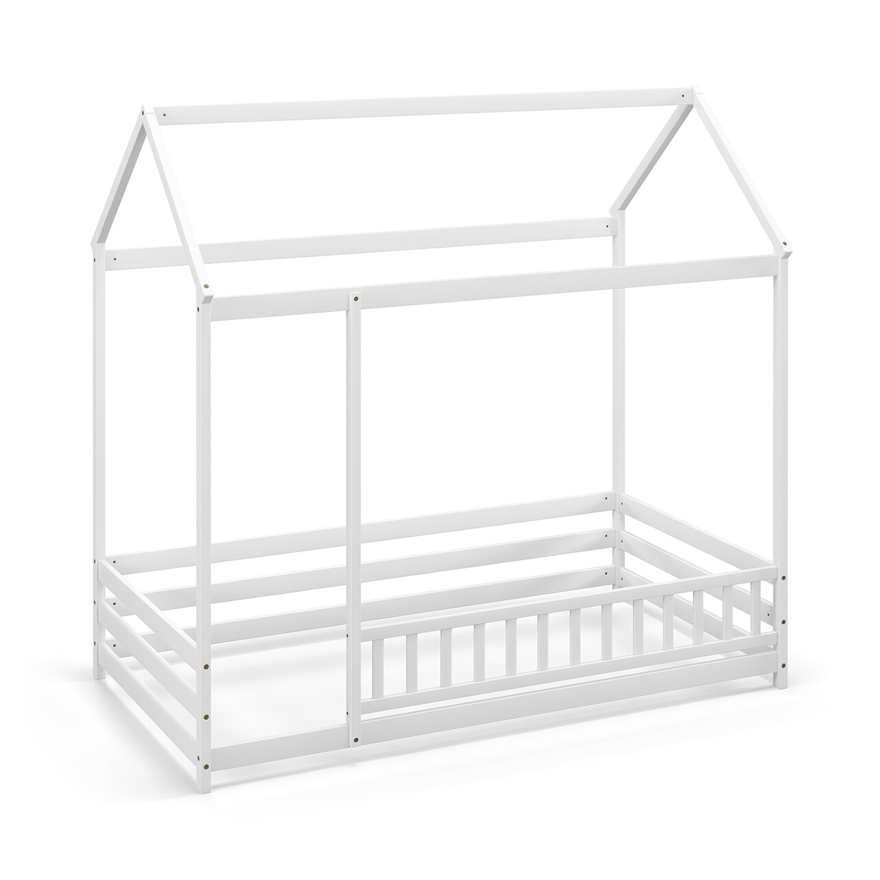 Kids Twin Size Montessori Pine Wood Playhouse Bed with Guardrail for Bedroom
